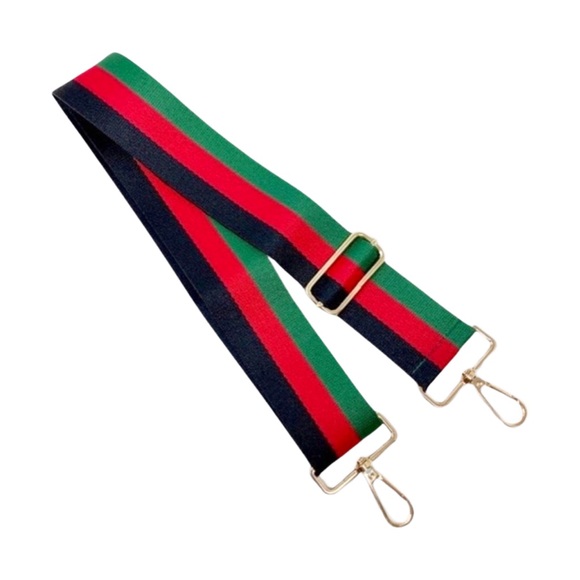 AH-DORNED Guitar-Style Purse Strap Black/Red/Green Striped - Picture 1 of 7